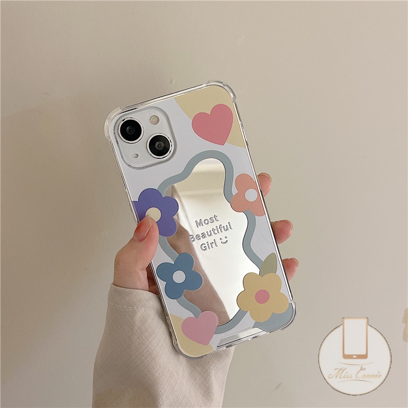 Soft Case Tpu Motif Bunga Dengan Cermin Makeup Untuk IPhone 11 7Plus 8Plus XR X XS Max 12 13 11 Pro Max 7 8 SE 2020