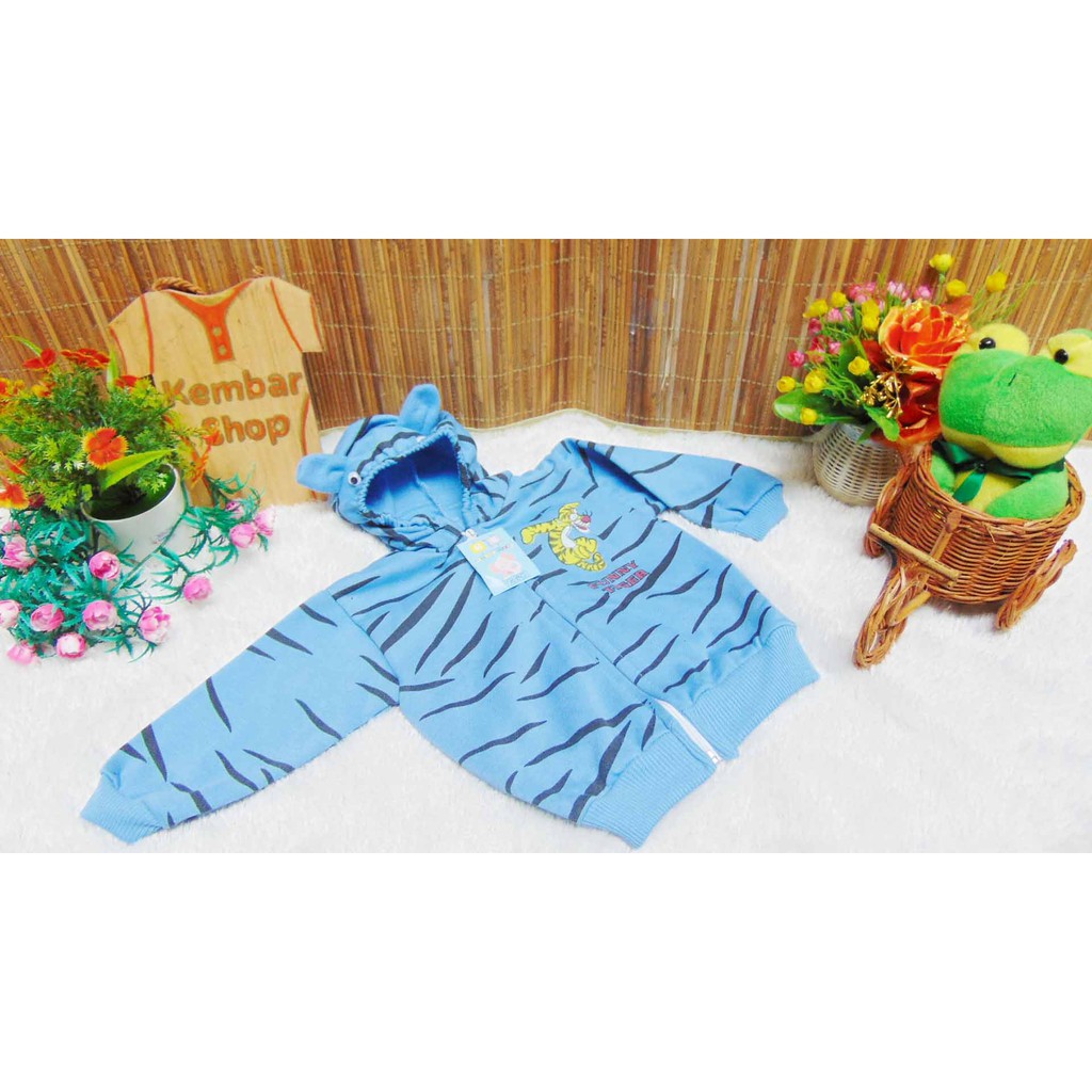 kembarshop Baju Jaket Bayi Newborn 0-12bulan Doreng Mantel Hangat Murah-loreng biru
