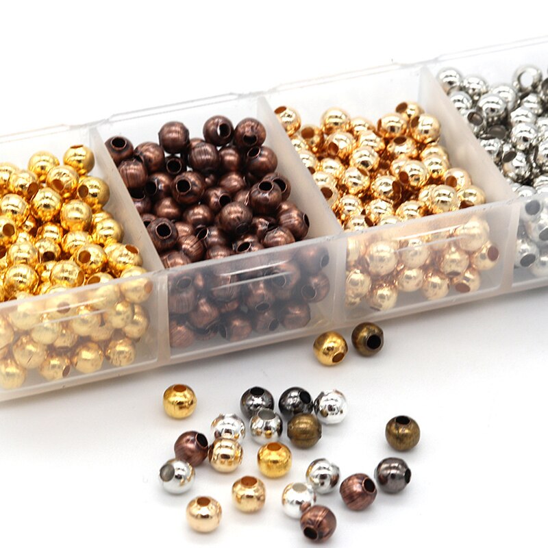 100pcs 4mm 5mm 6mm Silver Color Bronze Tone Metal Beads Smooth Ball Spacer Beads for Jewelry Making DIY Bracelet Necklace