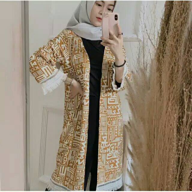 Cardigan etnik panjang muslimah
