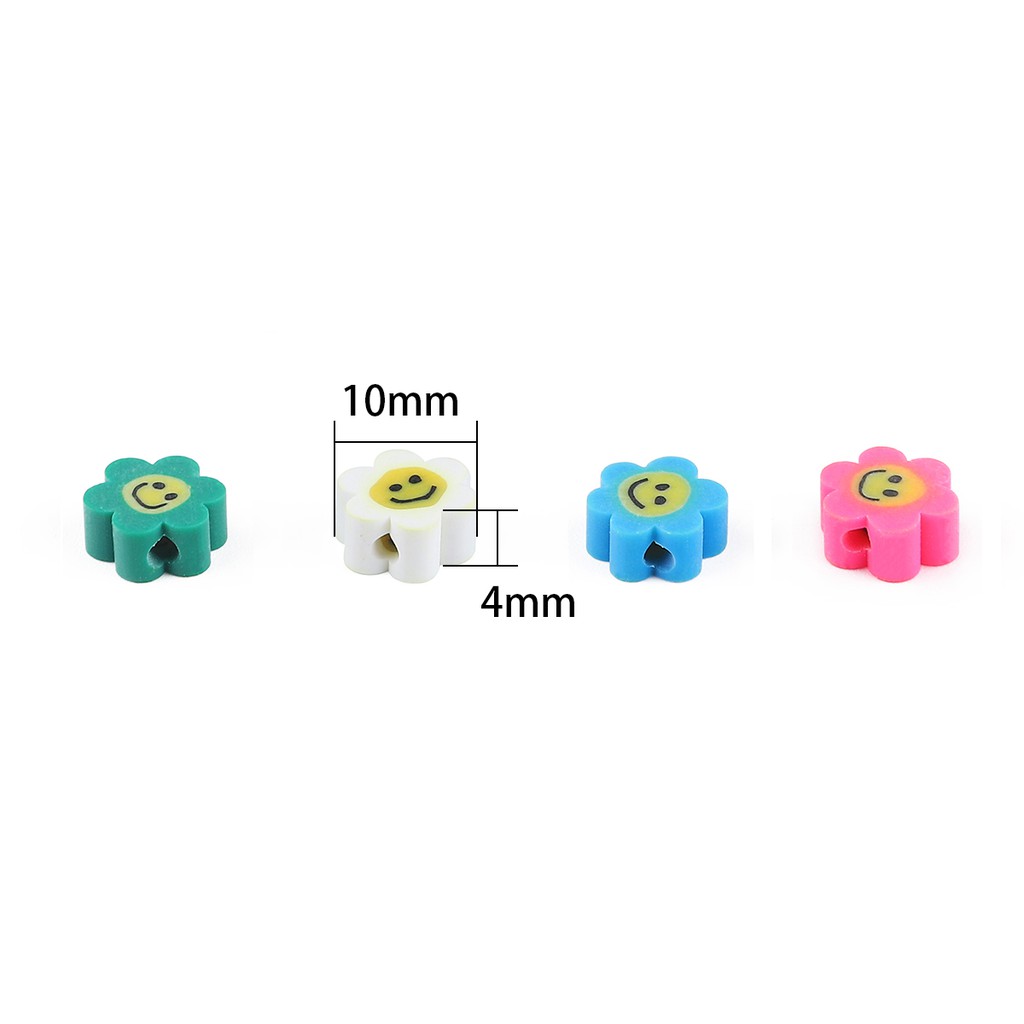 30pcs 10mm Flower Smile Polymer Clay Spacer Smile-Face Beads For Jewelry Making DIY Bracelet Necklace Accessories