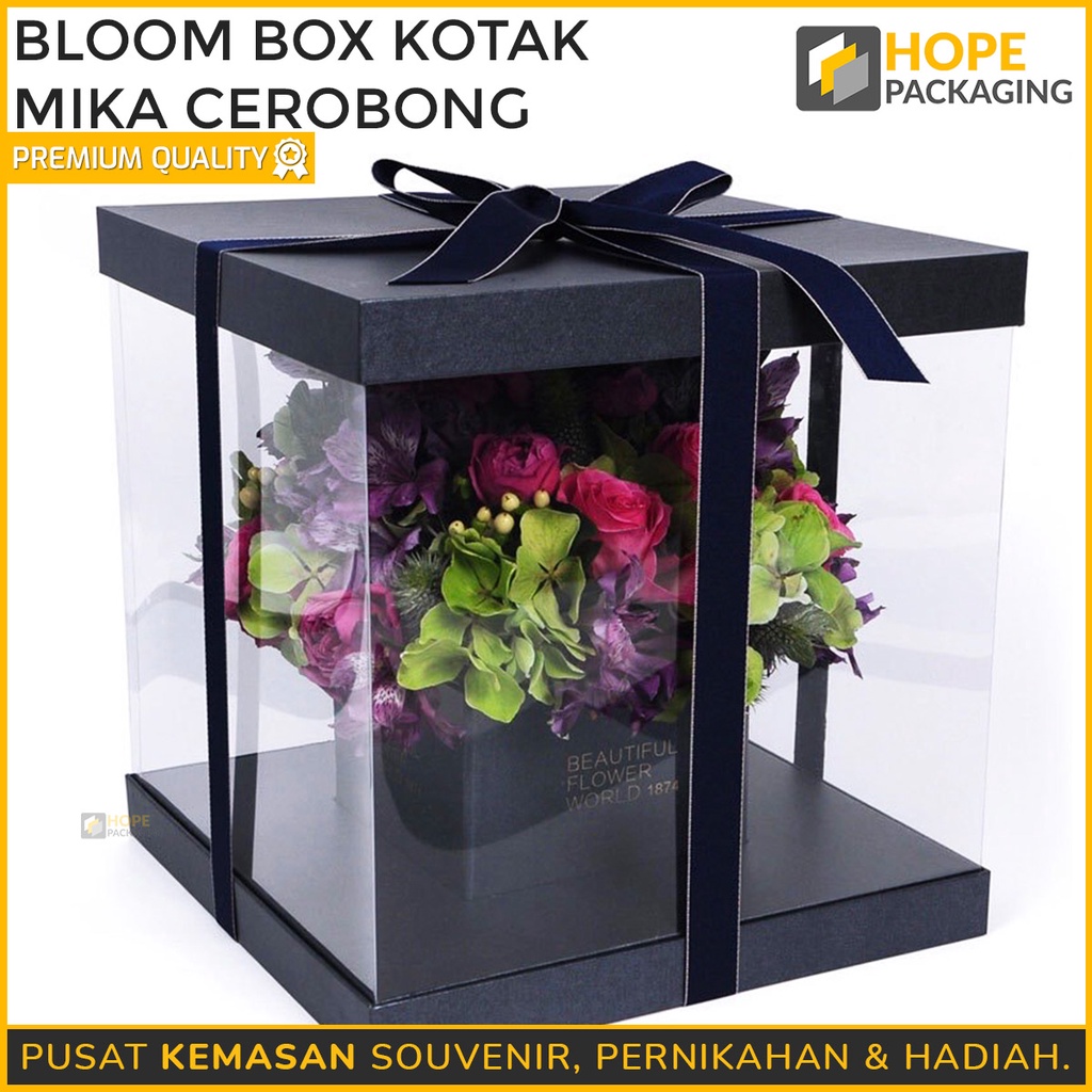 Bloom Box Kotak Mika Cerobong Lebaran /  Natal / Tahun Baru Kotak Kado Transtparant Kotak Bunga Hampers Square