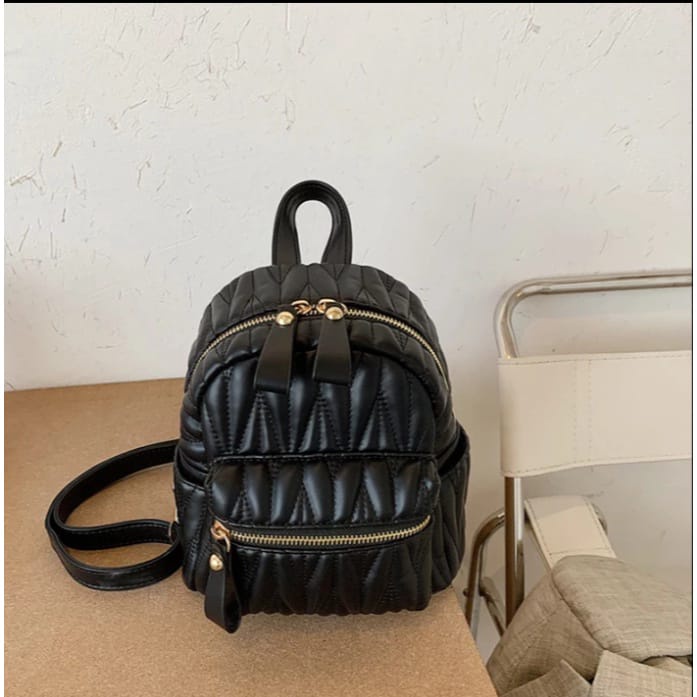 ABK Tas Ransel Kulit Sintetis  Isabella Multi Fungsi Motif Garis Terbaru BISA COD