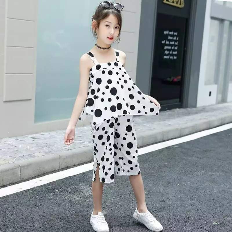 Baju Setelan Celana Anak Perempuan Polkadot BLACK AND WHITE