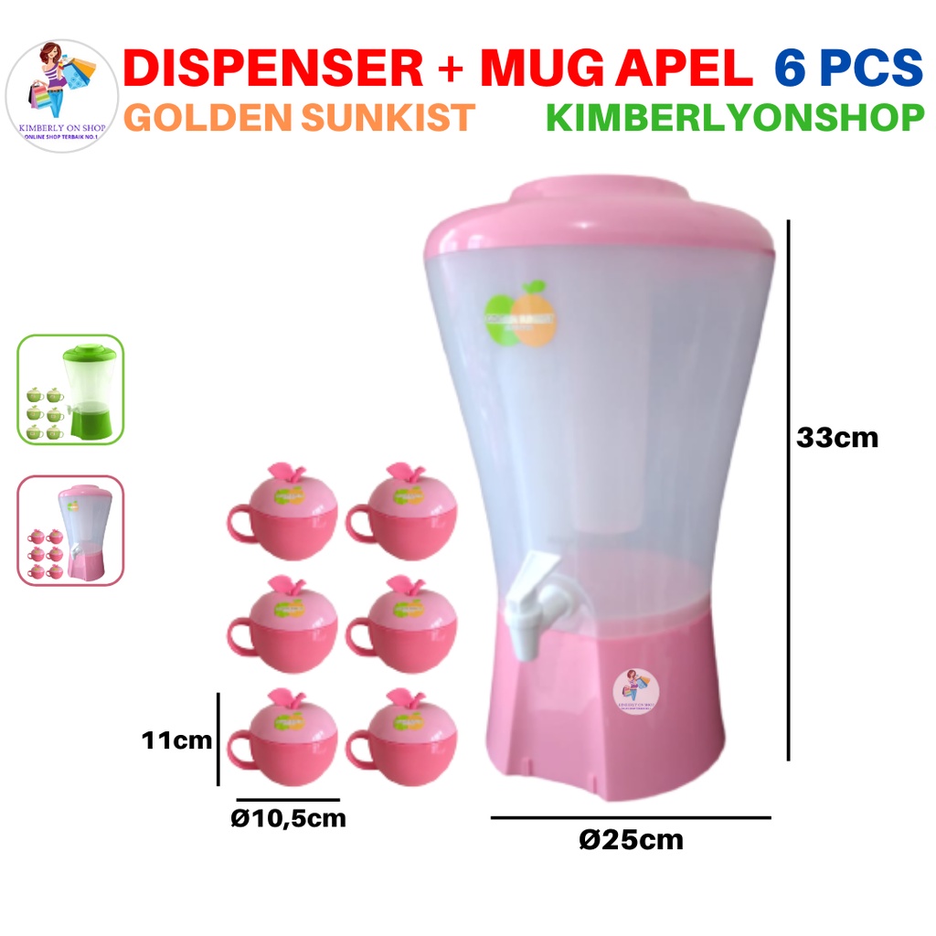 Dispenser Wadah minum Galon air Golden Sunkis Free Mug apel 6 pcs