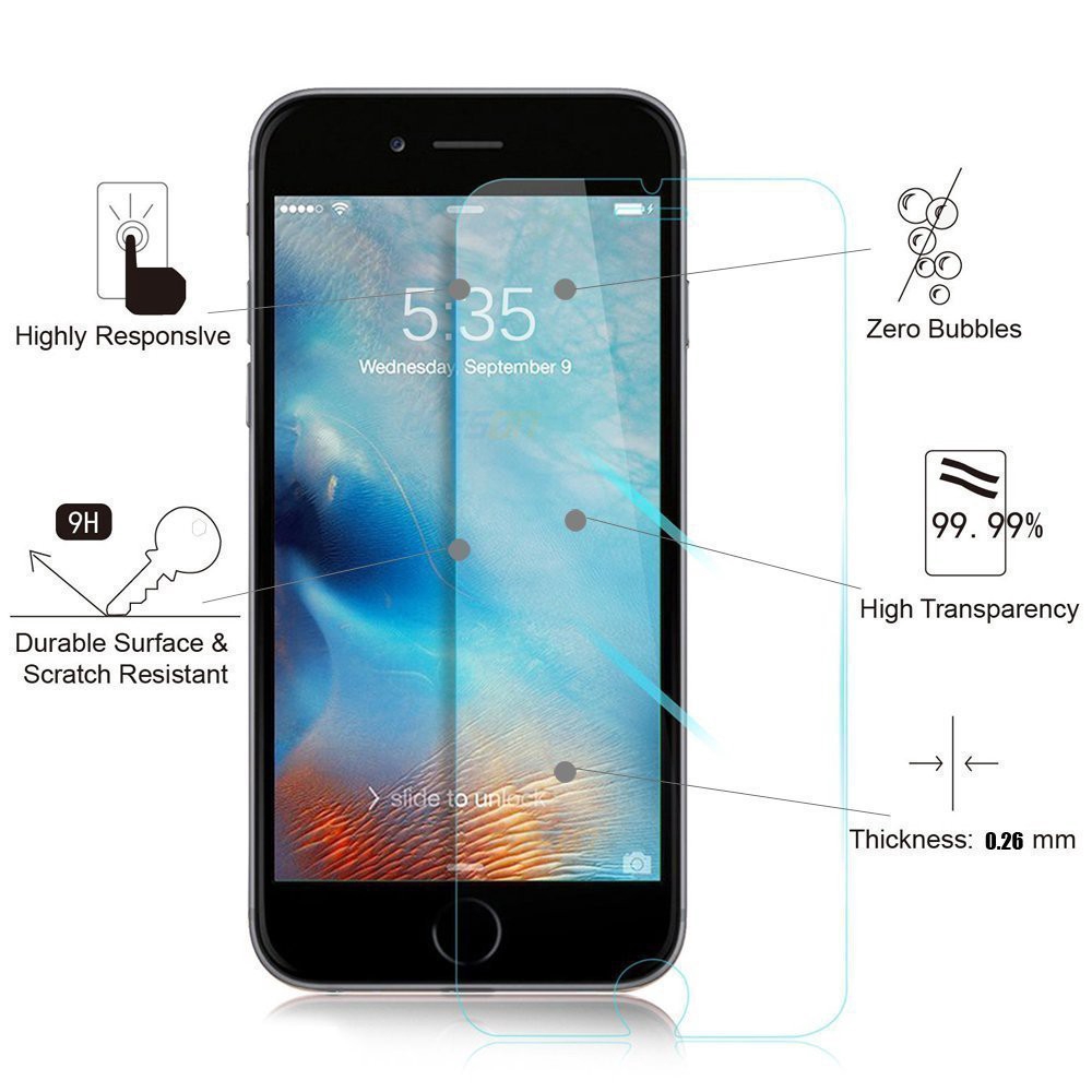 Tempered Glass Pelindung Layar 9H HD Anti Gores untuk iPhone 6 / 7 / 8 / 6S Plus