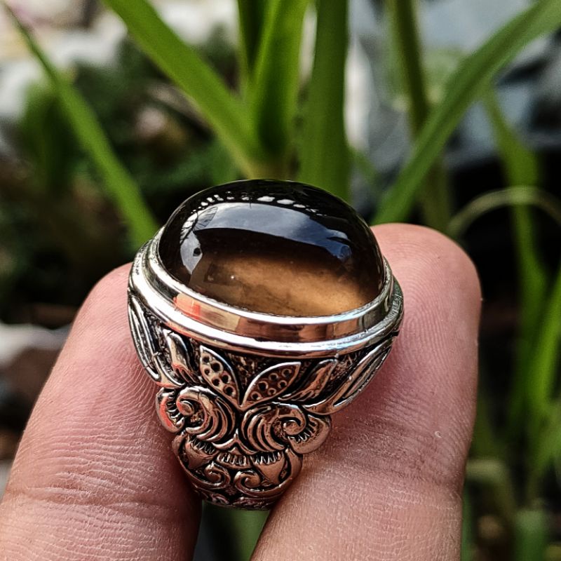 CINCIN BATU AKIK NATURAL SMOKY QUARZT CRYSTAL KECUBUNG TEH SOLAR SOLOK SELATAN KODE 02055