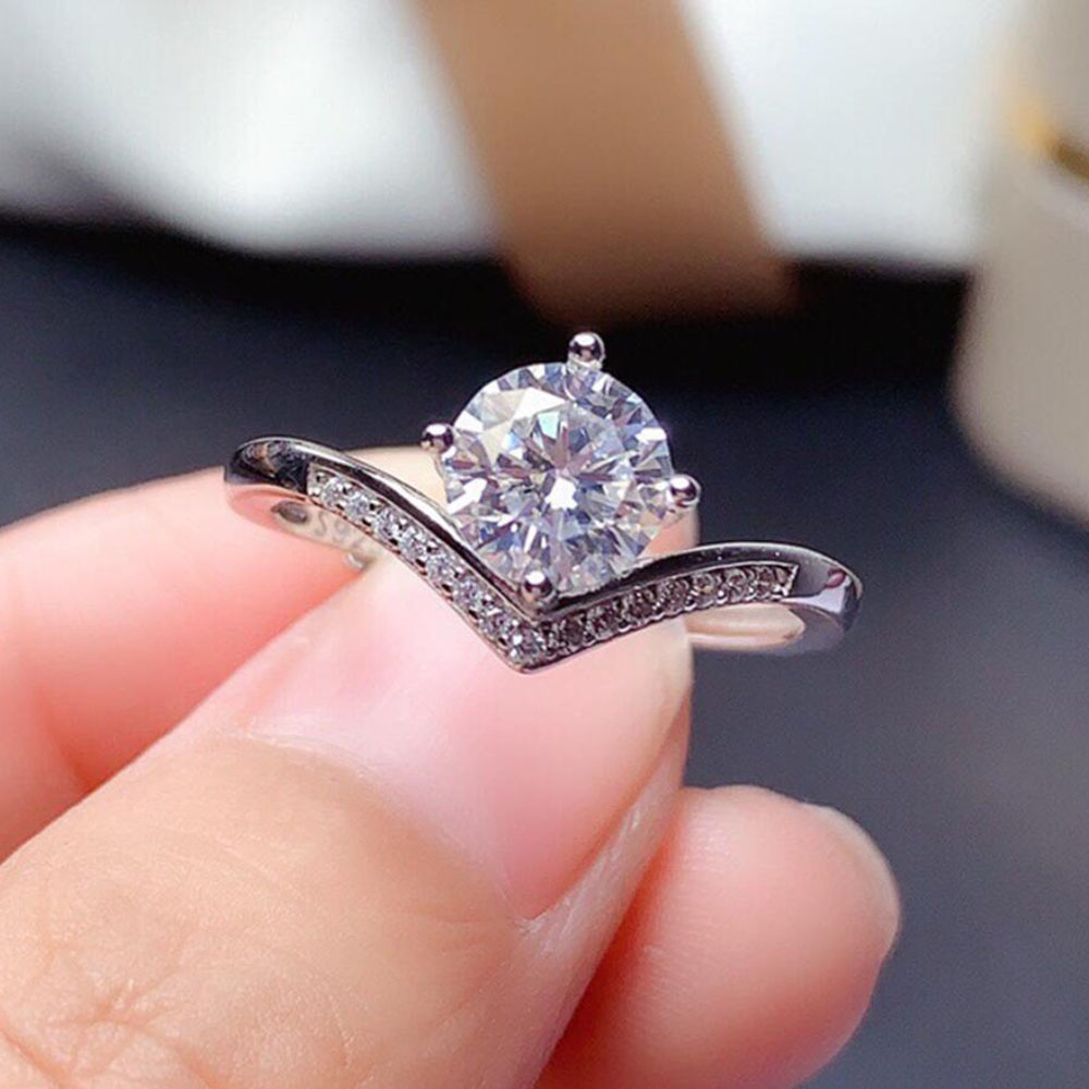 S925 Perak Wanita Cincin Berlian Zirkon Kristal Keterikatan Pernikahan Ring Aksesoris Fashion