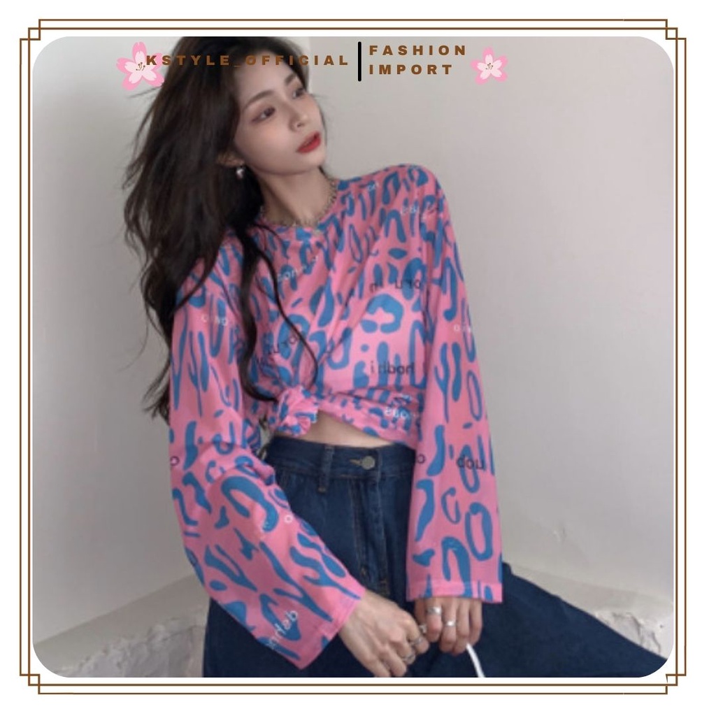 KSTYLE // Kaos Korea Crop Top Lengan Panjang Ungu Apstrak Tee Tshirt Fashion Wanita Import