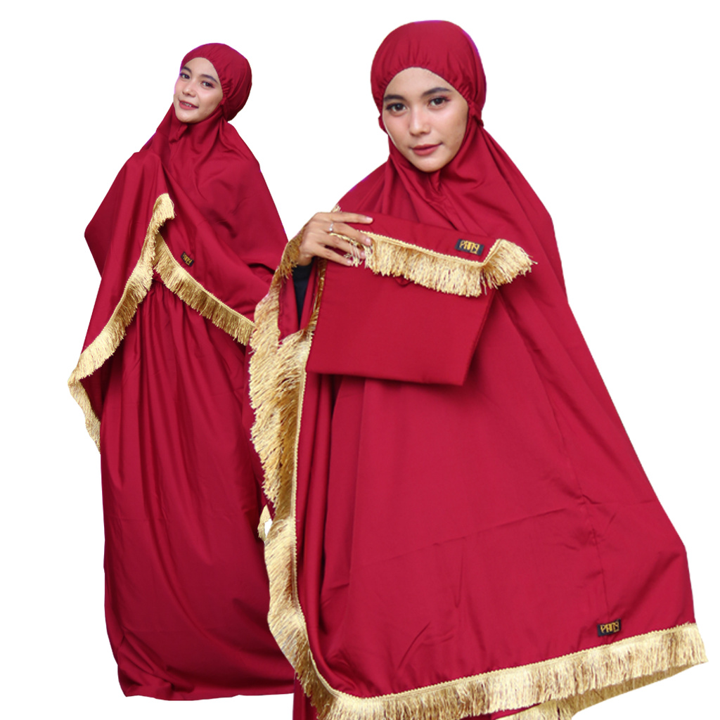 Mukena Dewasa Gold Maroon by Parisku - Mukena Warna Merah Maroon Gold Mukena Dewasa Premium