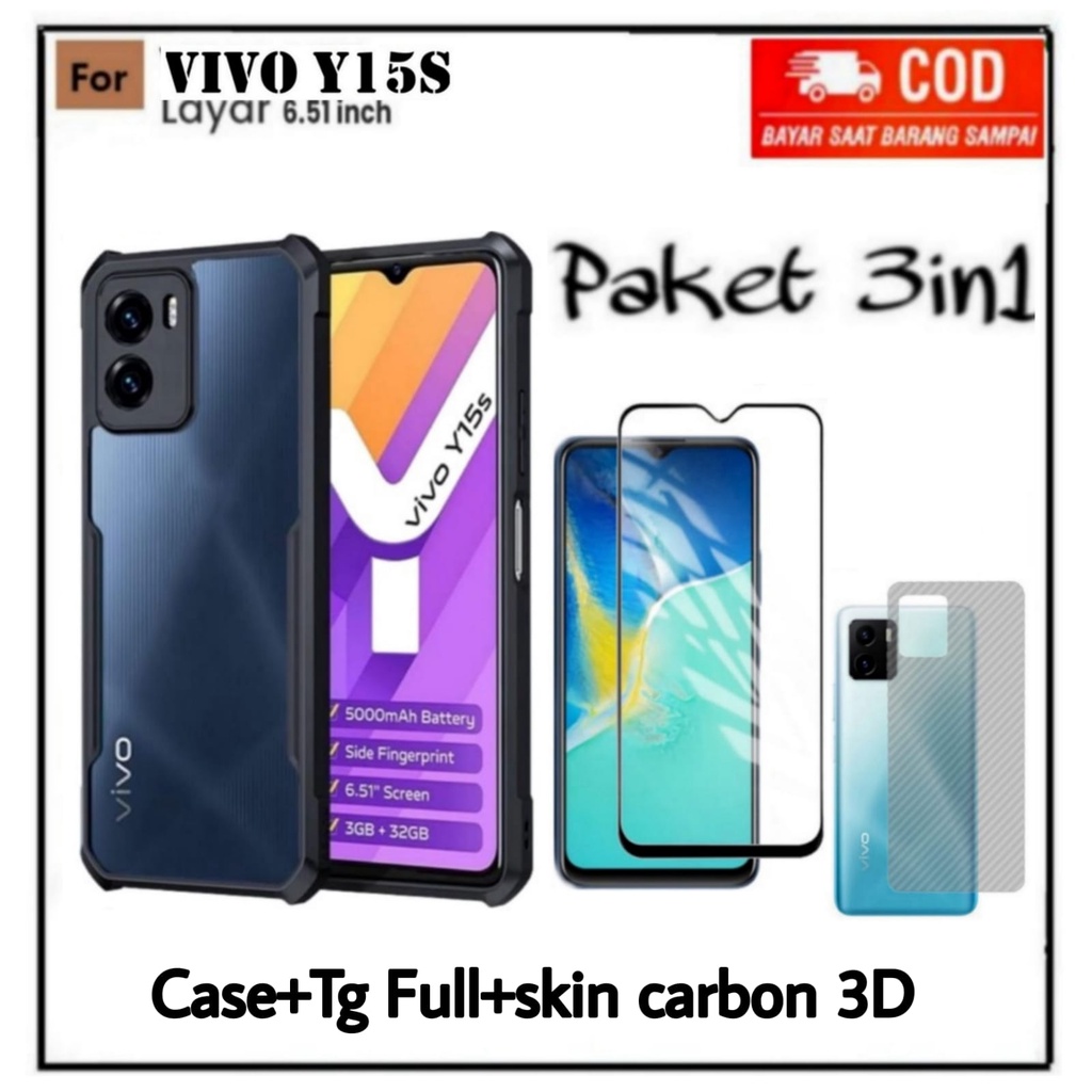 PAKET 3IN1 CASE VIVO Y15S Y01 SOFT CASE SHOCKPROOF TRANSPARAN CASING PROTECT CAMERA