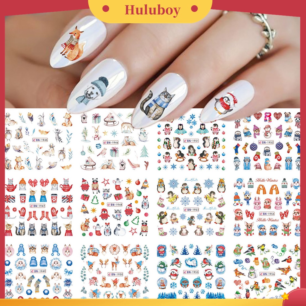 Huluboy Huluboy♡ Stiker Kuku 3D Motif Snowflake Natal Warna-Warni Untuk Manicure
