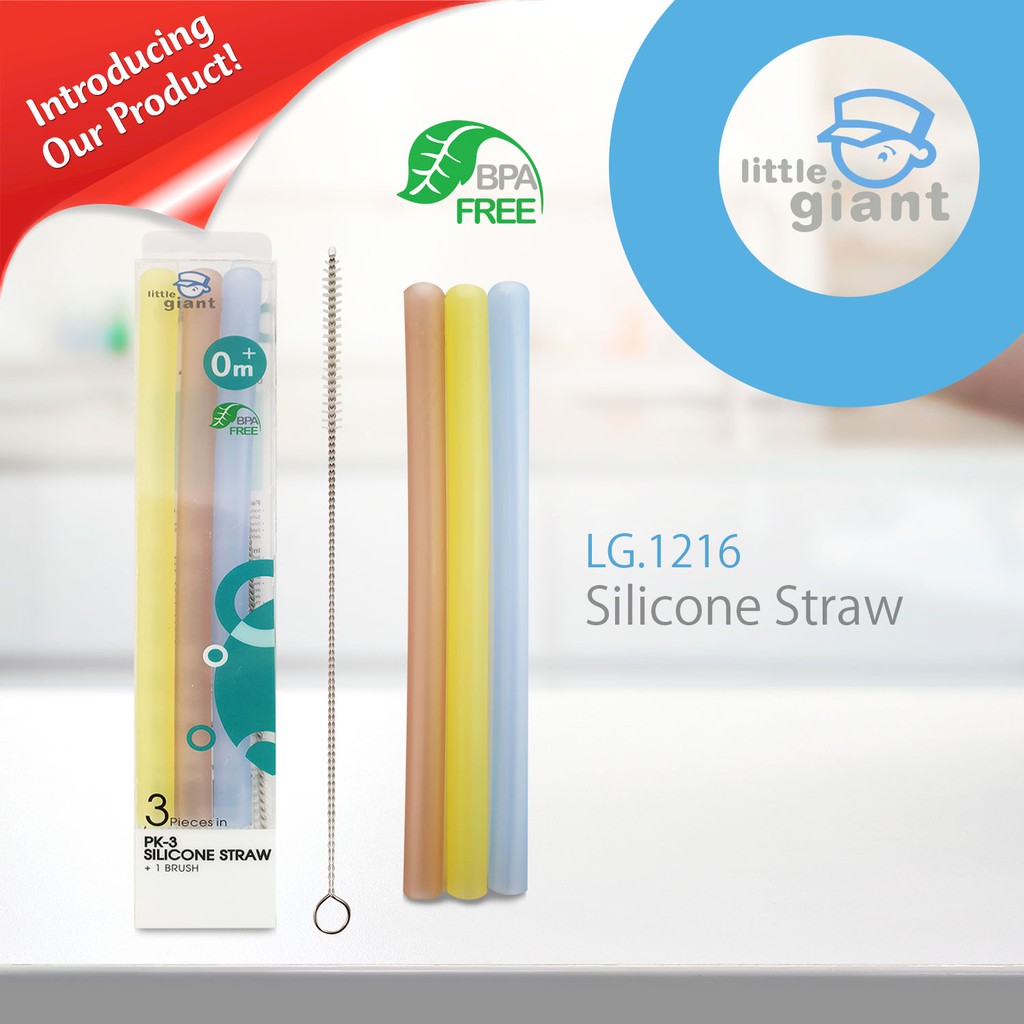 Little Giant Silicone Straw Sedotan Anak 3pcs + 1 Brush Sikat LG.1216