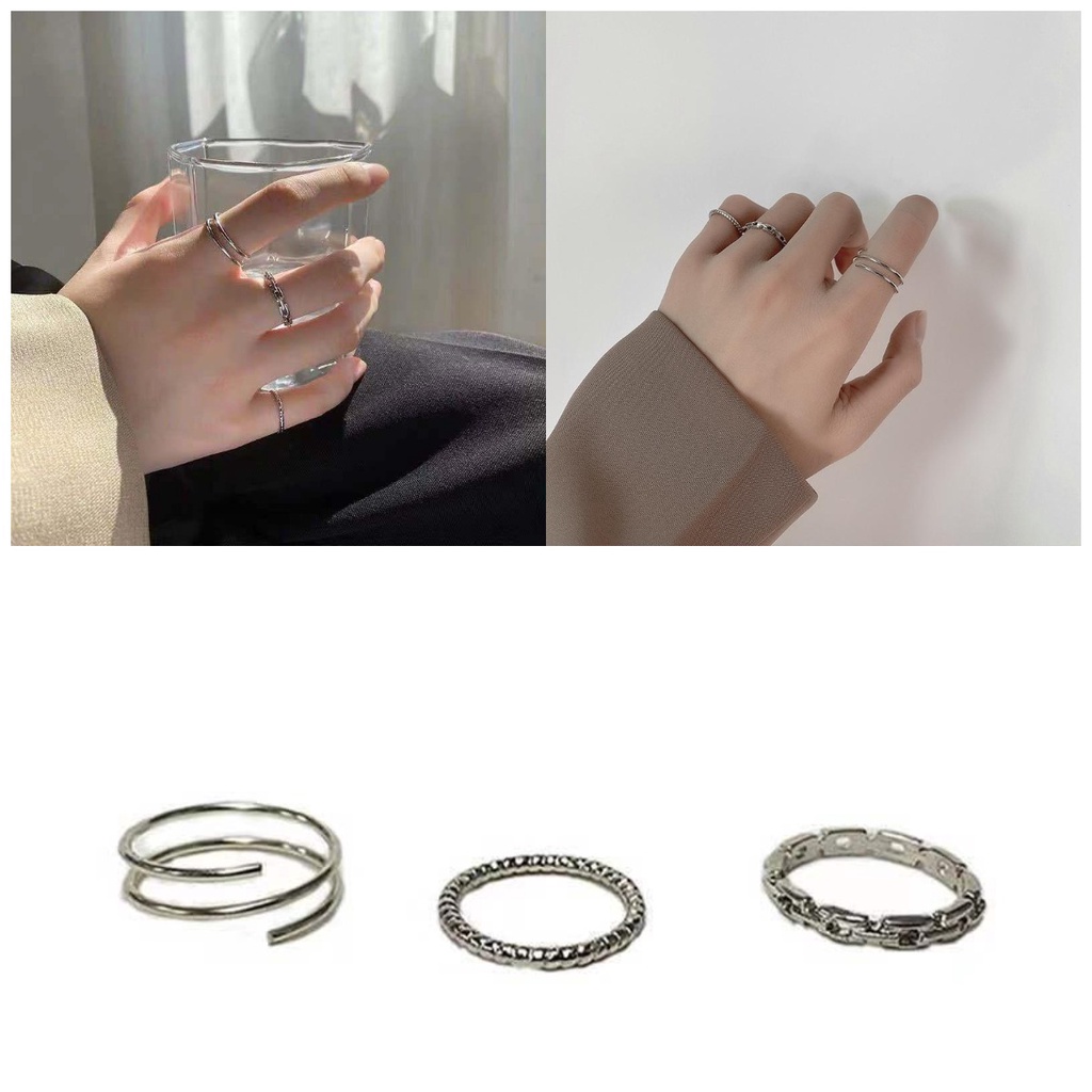 【Ready stock&amp;COD】3PCS cincin cewek model terbaru cincin 3 in 1 korea wanita cincin gaya fashion murah Tri