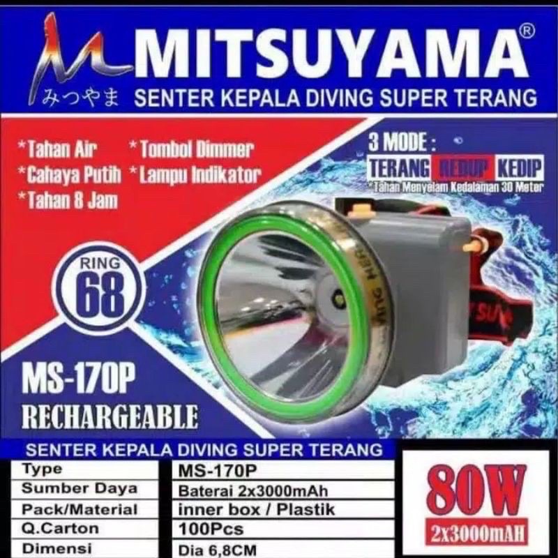 Senter Kepala Mitsuyama MS-170P 80W - Senter kepala diving Mitsuyama MS 170 P