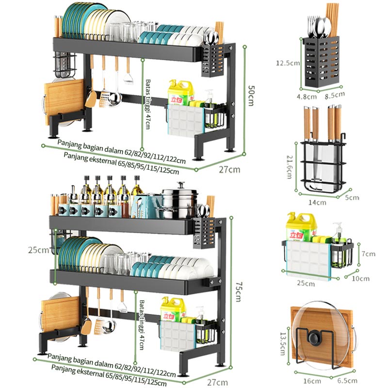 Rak Piring Wastafel Rak Dapur Stainless Rak Cuci Piring Anti Karat Rak Serbaguna Dengan Aksesoris