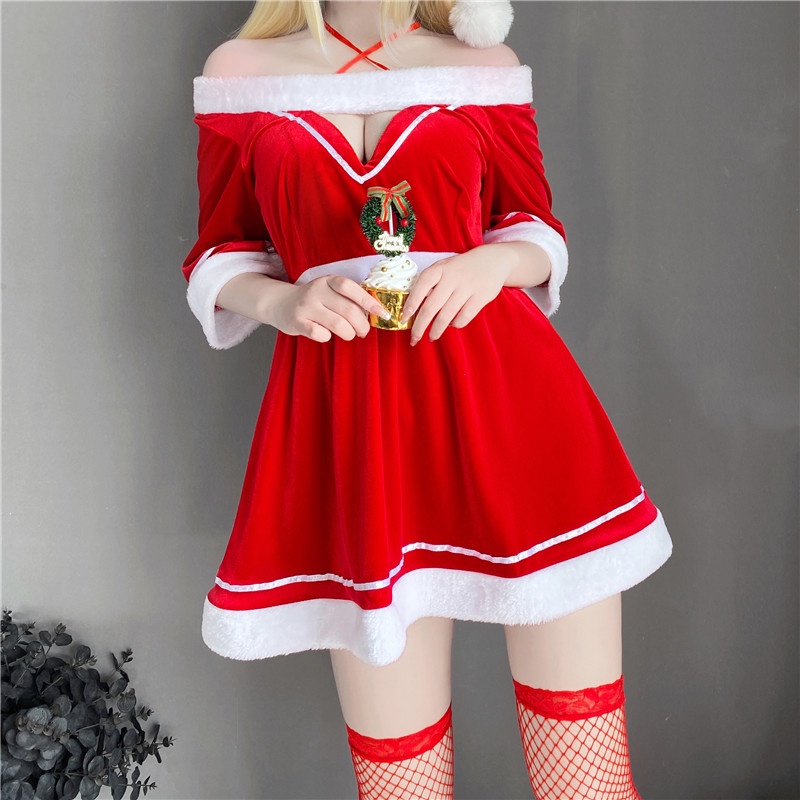 【Wetrose】Ready Stock New Sexy Lovely Cute Girl Christmas Santa Claus Cosplay Costume Uniform Clothes Natal Kostume Baju Lucu Dress