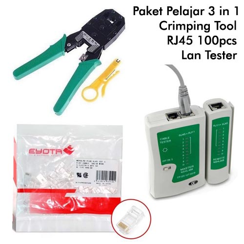 ITSTORE Paket Crimping Tool RJ45 100pcs Lan Tester Paket Pelajar 3 in 1