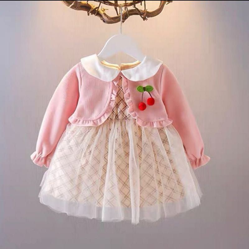 [0-4T] DRESS ANAK CEWEK IMPORT LENGAN PANJANG / DRESS PESTA ANAK IMPORT PREMIUM RAJUT BUNGA