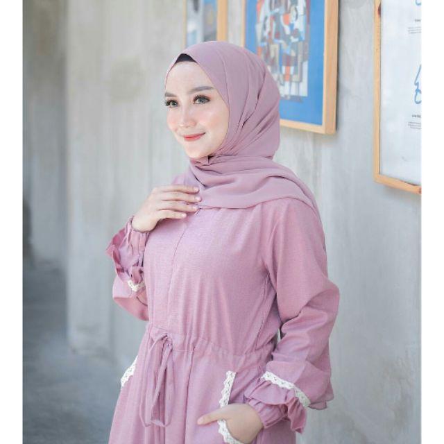 FMOS Nirmala Dress Maxi Size S M L XL l Gamis Syar'i l Fashion Muslim Terbaru-Pink