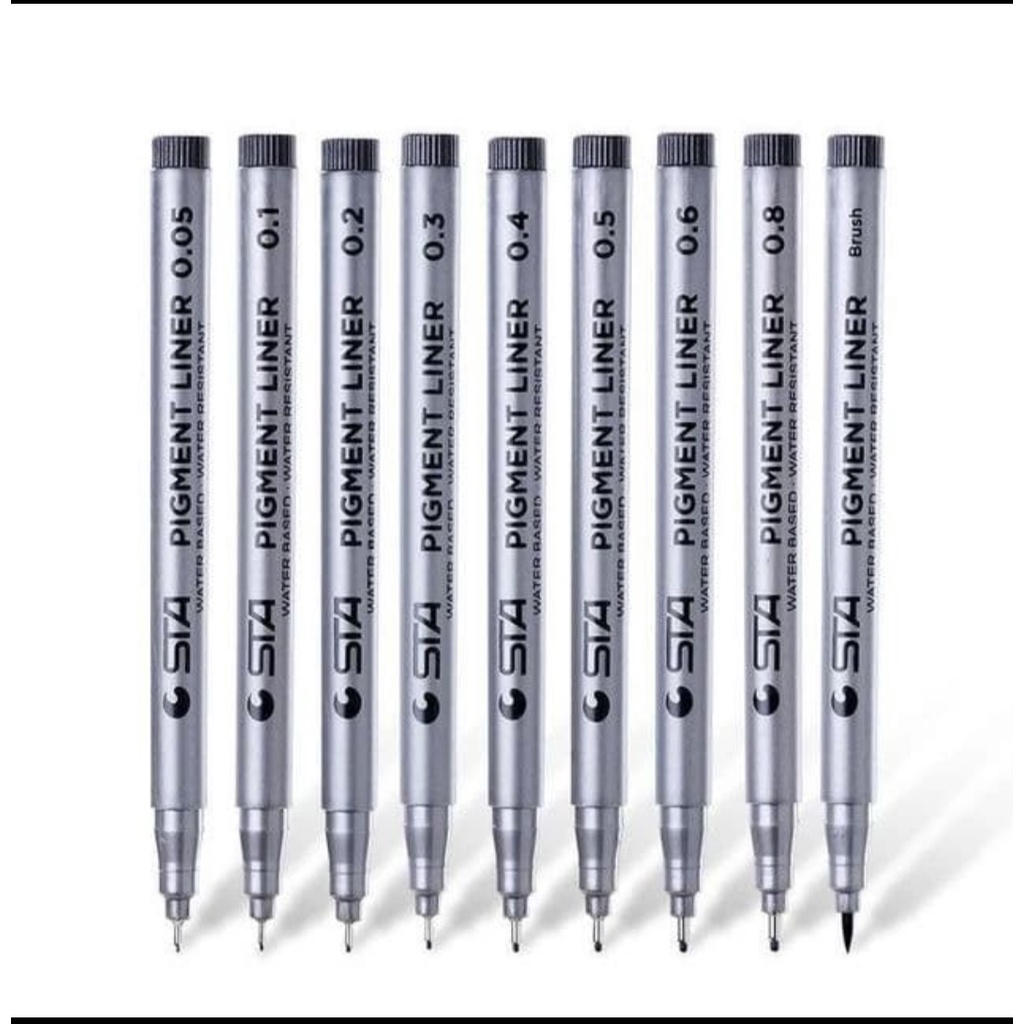 

sta drawing pen pigment liner satuan tersedia ukuran 005 sd 08 dan brush