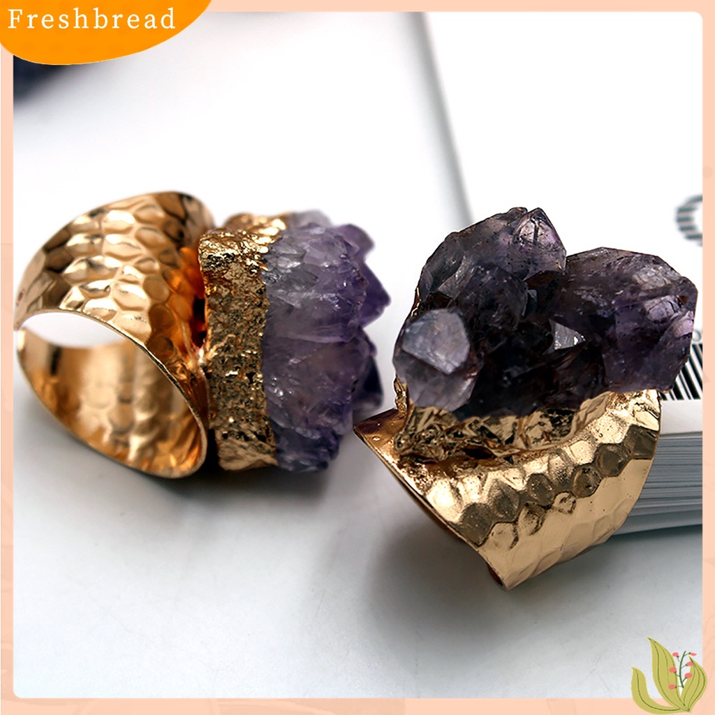 Terlaris Retro Adjustable Open Band Natural Amethyst Finger Ring Jewelry Accessory Gift