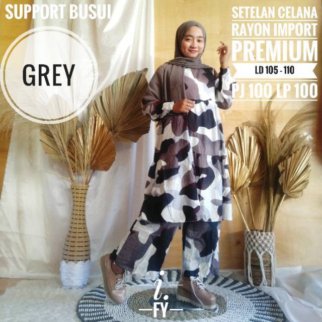 SETELAN BAJU MUSLIM CELANA ATASAN TUNIK KATUN RAYON PREMIUM IMPORT VISCOSE BUSUI JUMBO CANTIK ADEM