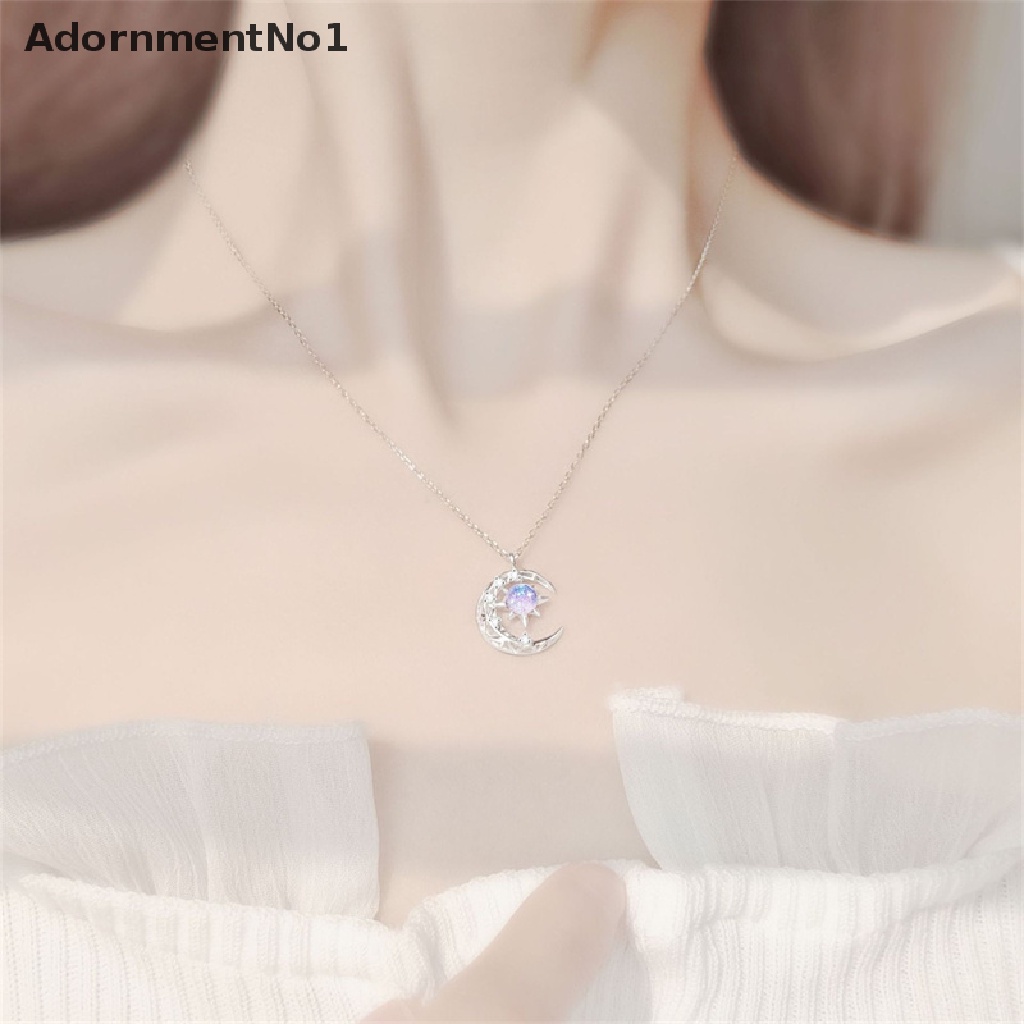 (AdornmentNo1) Kalung Rantai Pendan Bulan Sabit Hias Batu Luminous Gaya Korea