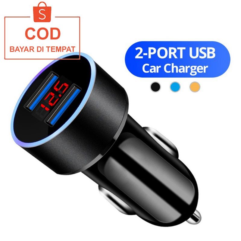 COD Charger Mobil USB Car Charger 4 in 1 Display Led Casan Mobil Colokan Mobil