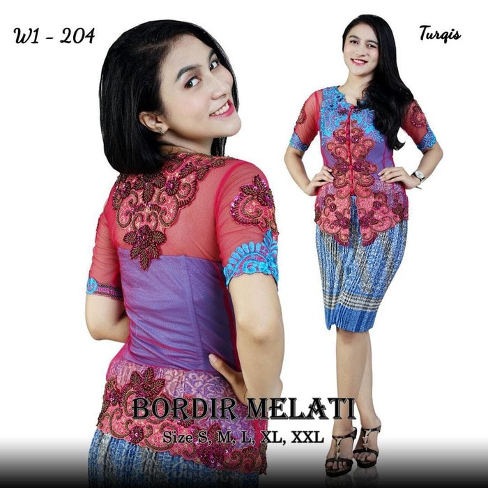 Stelan Kebaya Payet Bordir Melati Turqis.