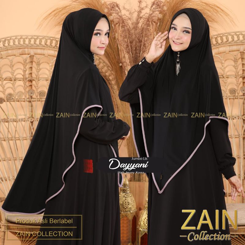Jilbab Khimar Instan Syari Dayyani Jumbo List Ori Zain-Black