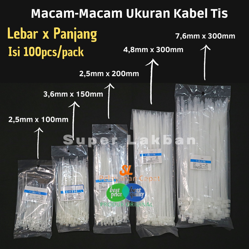 Kabel Ties Putih Hitam Cable Ties Kabel Tis Murah Kable Tis 3,6 mmX150mm 1 Pack Isi 100 pcs