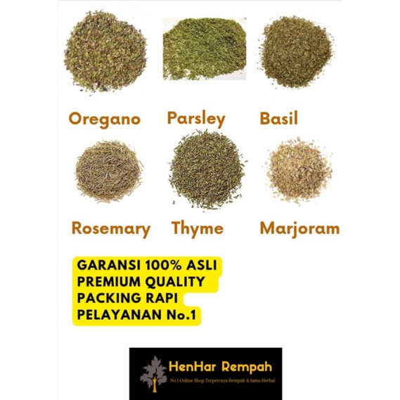 

Oregano / Parsley / Basil / Rosemary / Thyme 1 Kg