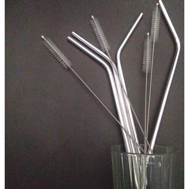 peralatan minum - set 8pcs sedotan stainless + 3pcs sikat sedotan / stainless straw brush