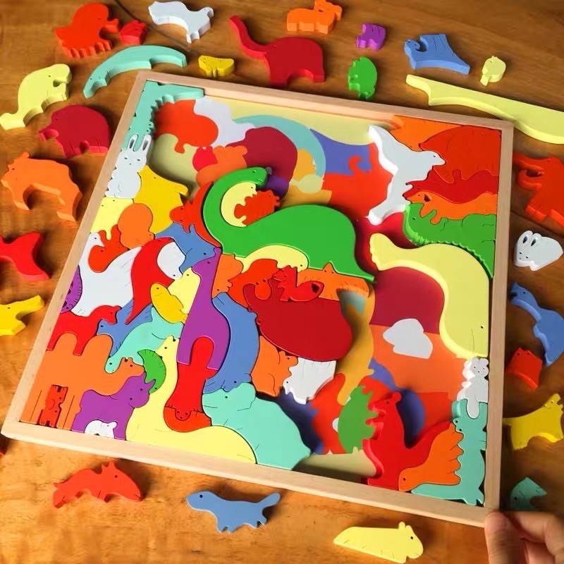 multi function crazy animal chunky puzzle mainan susun kayu keseimbang