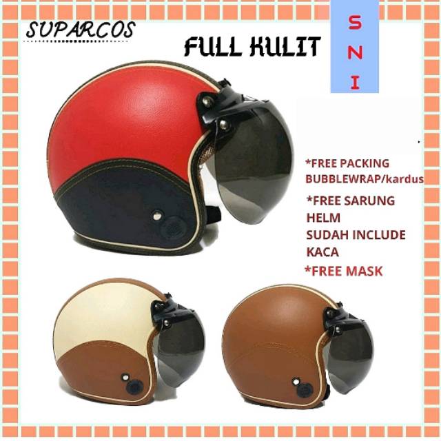 HELM RETRO BOGO DEWASA FULLKULIT SNI / HELM MOTOR / HELM SCOOPY / HELM VESPA / BOGO / HELM RETRO