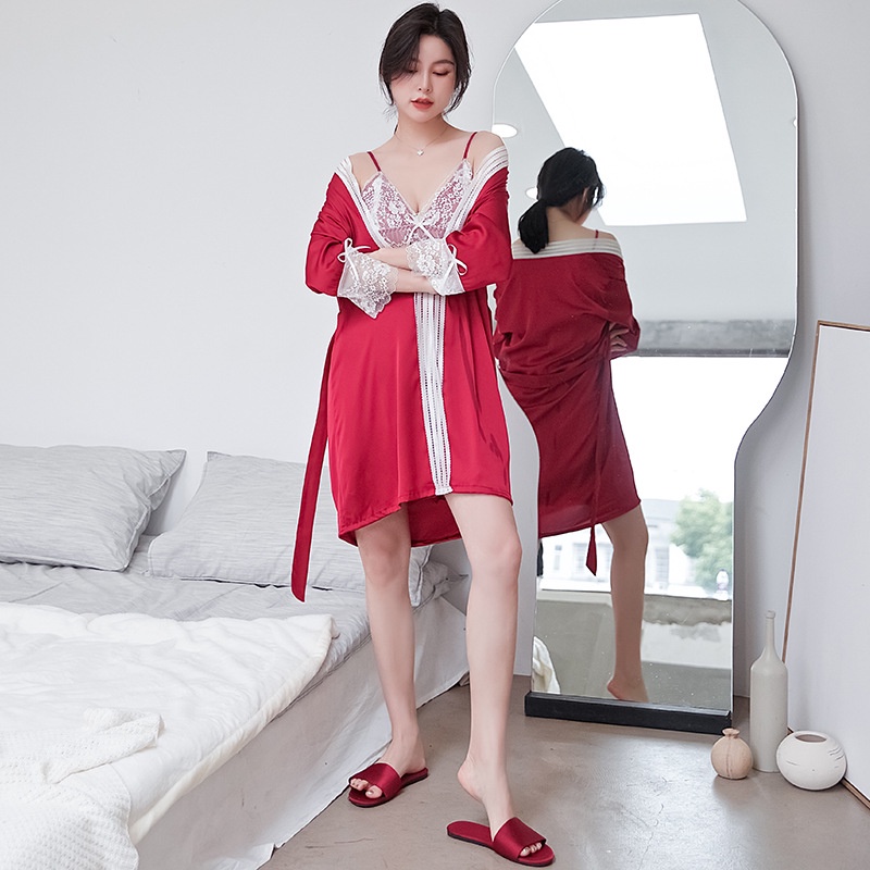 S5T951 Setelan 5pcs Sleepwear Baju Tidur Piyama Pajamas Wanita Premium - Lingerie Kimono, Babydoll, Tanktop, Celana Panjang &amp; Pendek