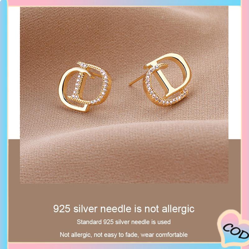 COD❤️ 925 Perak Personalised berlian litto anting -anting niche desain anting -anting waktu sederhana-A.one