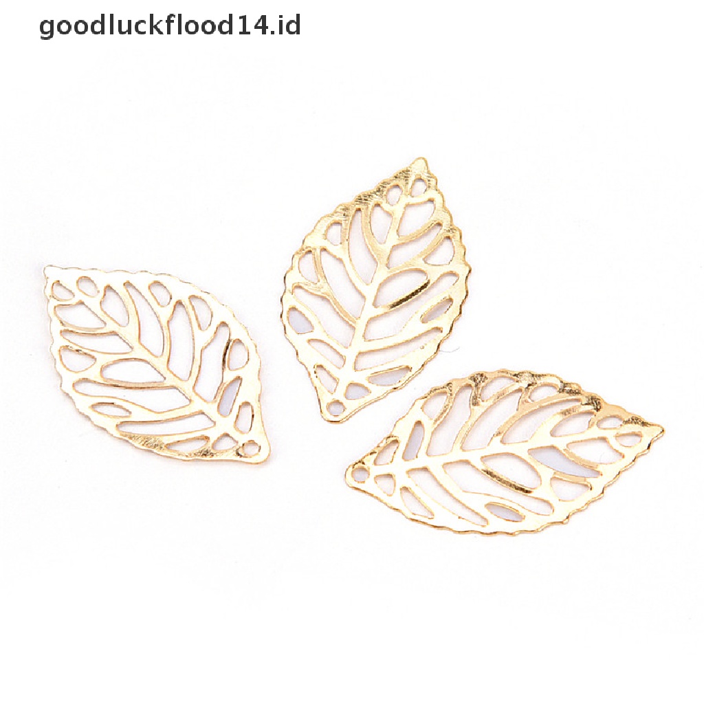 [OOID] 50PCS Charm Filigree Hollow Leaves Pendant DIY Jewelry Making Leaves Metal Craft ID