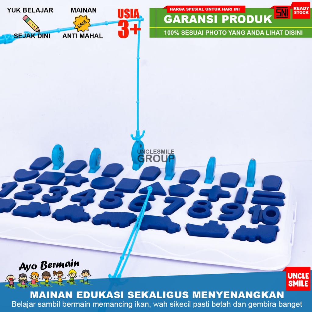 Mainan Edukasi belajar angka dan abjad, memancing ikan