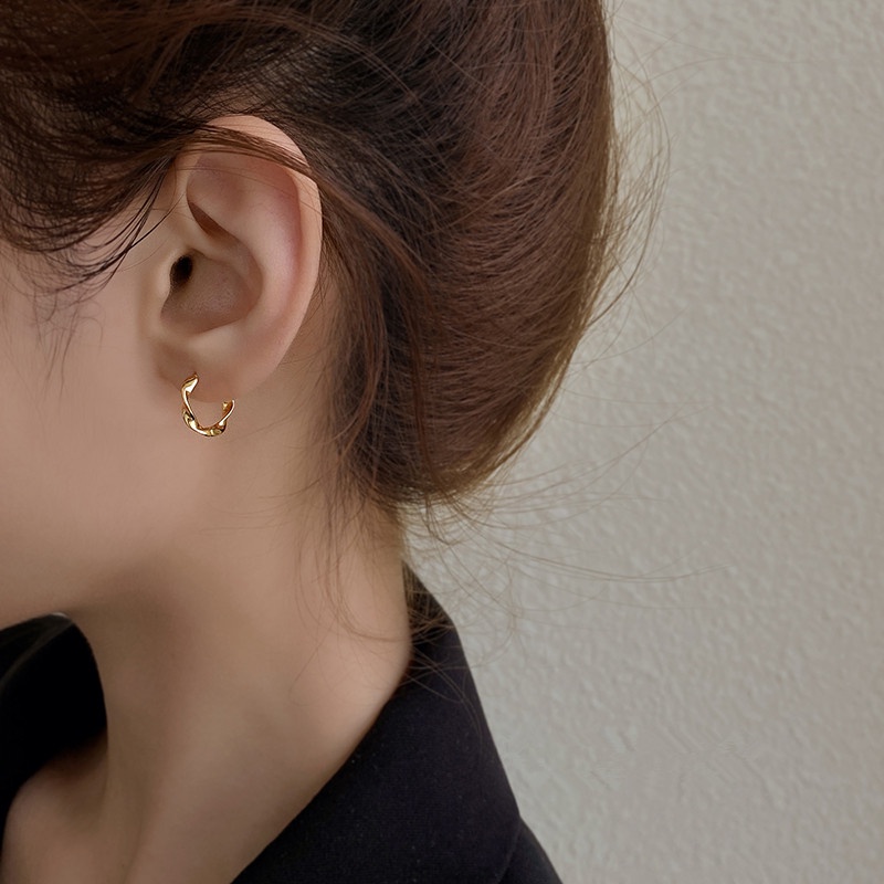 Roselife 1 Pasang Anting Bulat Silver S925 Model Twist Gaya Klasik Untuk Wanita