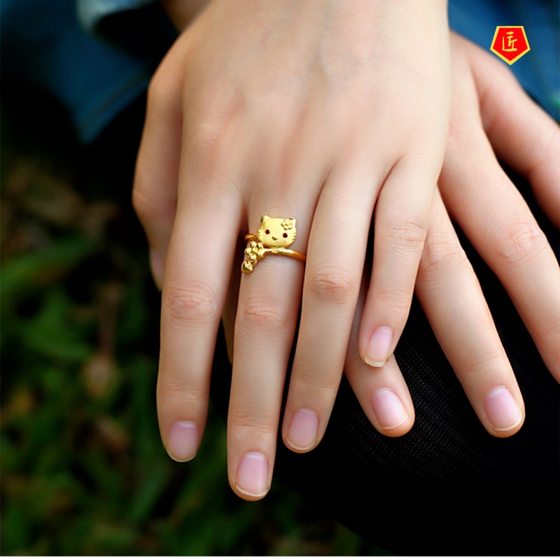 [Ready Stock]3D Golden Comic Cat Ring Korean Fashion Simple