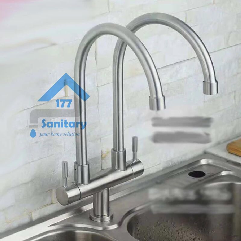 Kran air sink stainless 304 angsa Tanam double FV25-Keran air double cabang bak cuci piring 2in1 sink 2 lubang minimalis /G01a