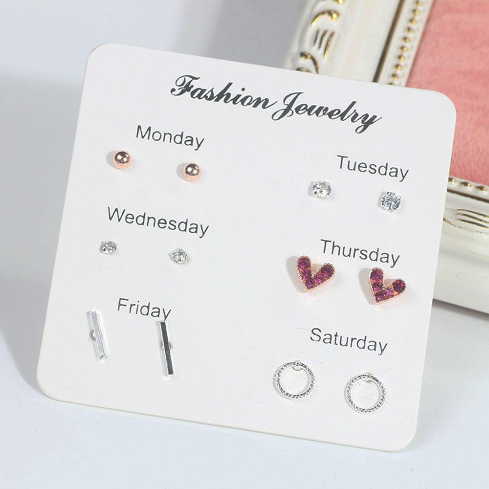 Lily 6pasang/Set Satu Minggu Set Anting Fashion Geometris Kristal Daun/Ikatan Simpul