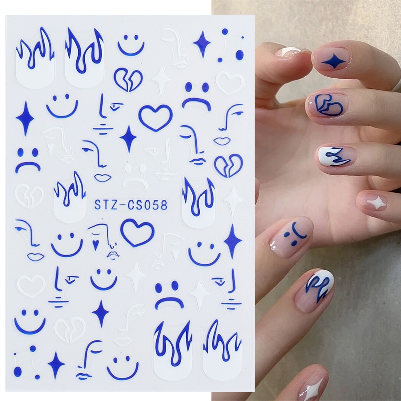 1 Lembar / Pak Stiker Kuku 3d Transfer Air Motif Ular Hitam / Bintang / Daun / Api Untuk Dekorasi Nail Art Diy