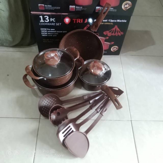 READY panci set TRI J marble / cookware set TRI J 13pcs anti lengket