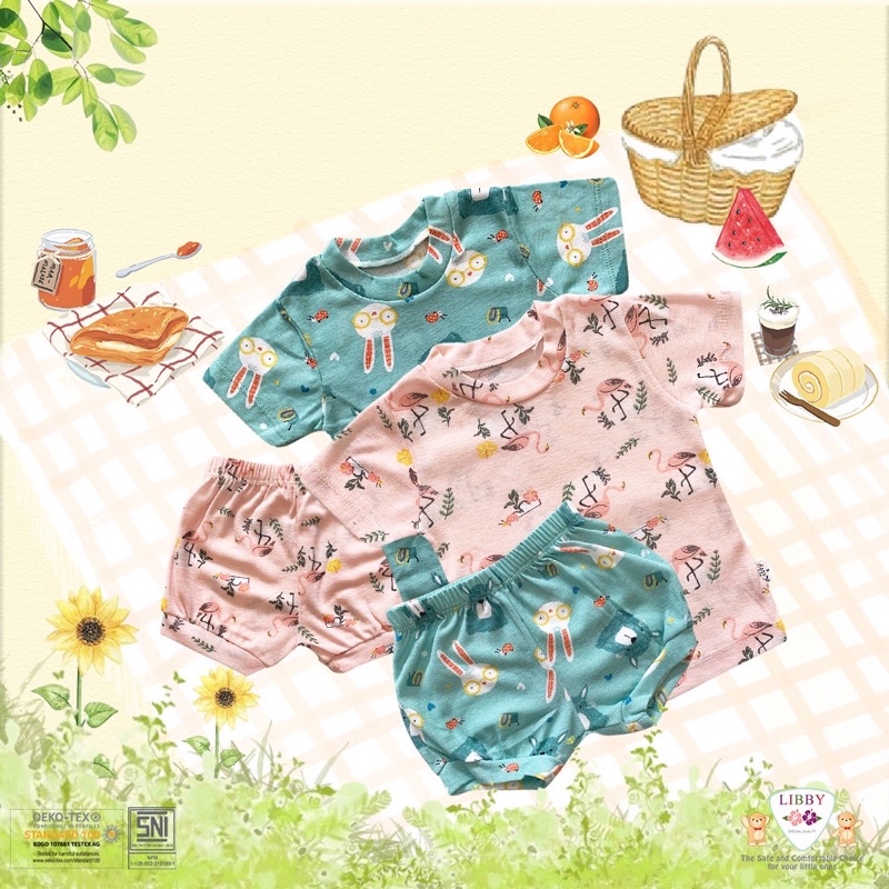 1 pc Libby Stelan Oblong Pendek anak rib Tipis Cotton / Stelan Oblong cotton motif Boy and Girls series