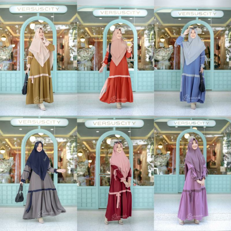 GAMIS SET HIJAB HANA SYARI BY BERMERK/ GAMIS ITY CREPE/ GAMIS KEKINIAN/ GAMIS BERMERK/ GAMIS SYARI
