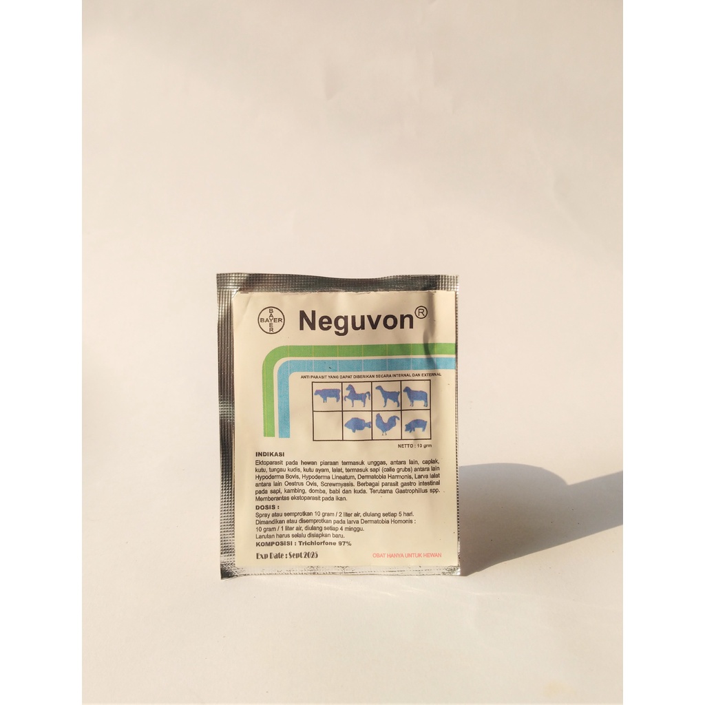 Neguvon bayer 10gr - Obat kutu - obat lalat - pinjal - caplak & extoparasit lainya Neguvon-Obat kutu