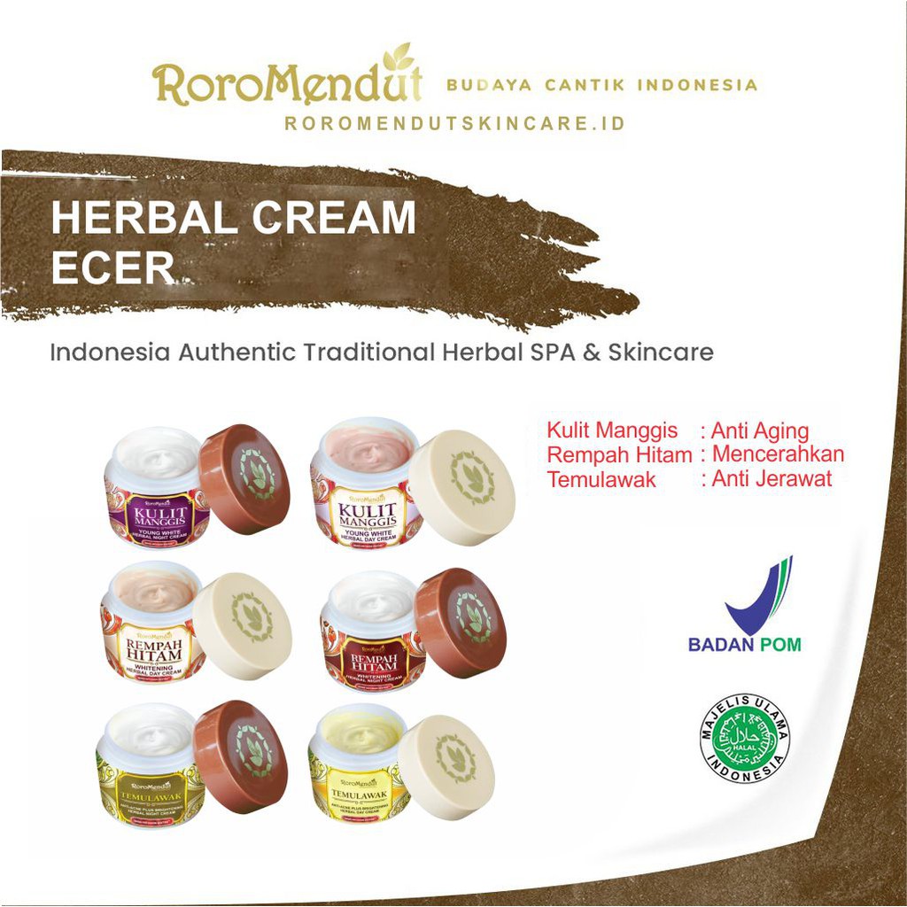 

ORIGINALLLLL !!!!! ROROMENDUT HERBAL CREAM/CREAM MANGGIS/CREAM REMPAH HITAM/CREAM TEMULAWAK